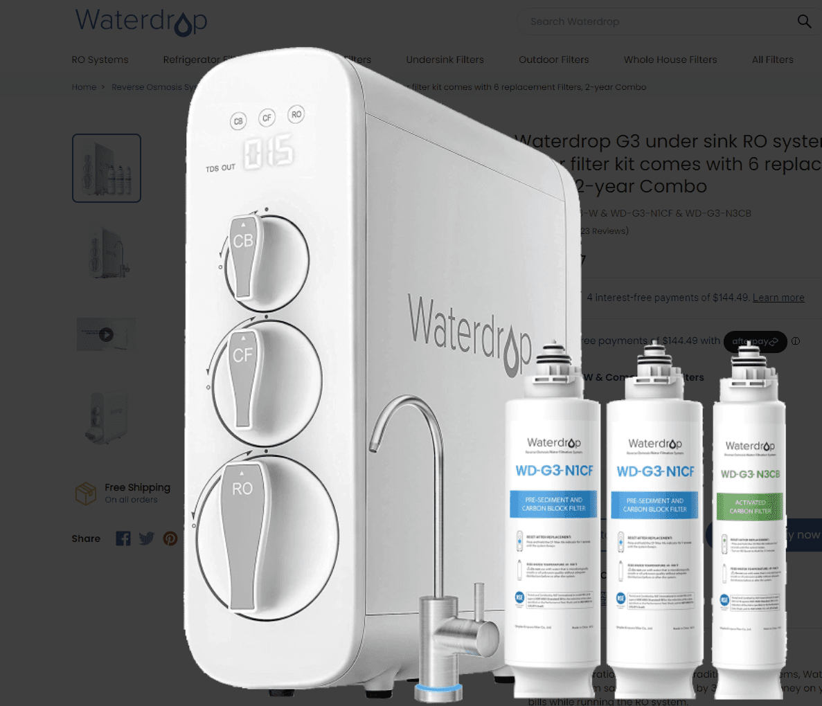 Reverse osmosis water treatment to remove pfas on Waterdrop website